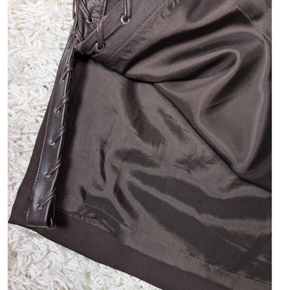 BCBGMaxAzria Leather Trim Knee Length Pencil Skirt Brown Size 6 - Picture 6 of 9